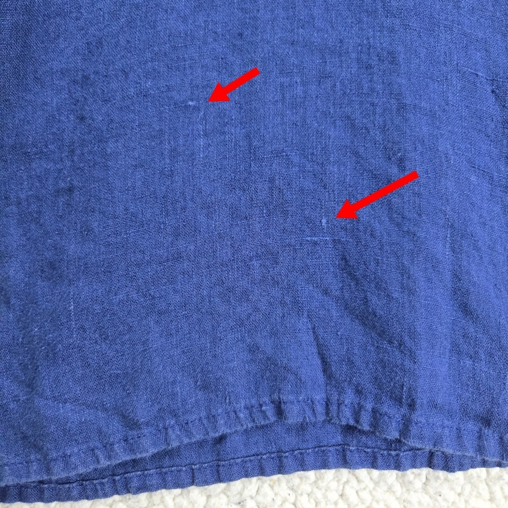 FLAX Medium Blue 100% Linen‎ V-Neck Button-Front Long Oversized Tunic Top - Picture 15 of 16